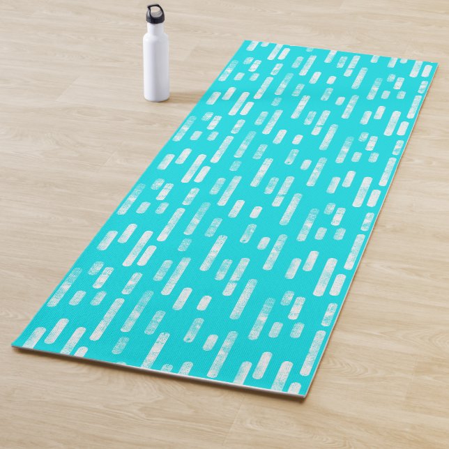 Bright Blue/Turquoise Inky Rounded Lines Pattern Yoga Mat (In Situ)