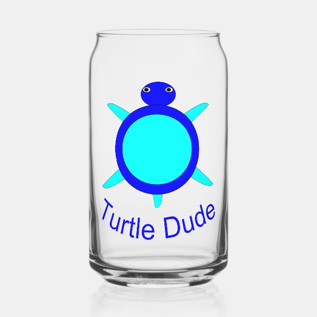 Bright Blue Turtle Dude Can Glass (Front)