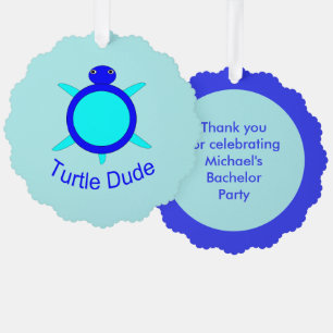 Bright Blue Turtle Dude Custom Bachelor Party Tree Decoration Card
