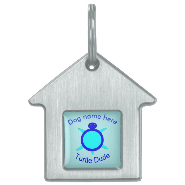Bright Blue Turtle Dude Custom Pet Tag (Front)