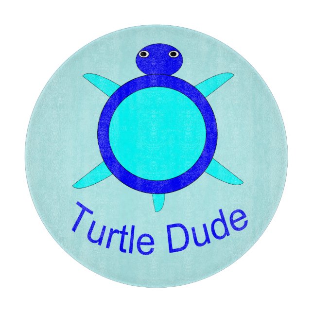 Bright Blue Turtle Dude Cutting Board (Front)