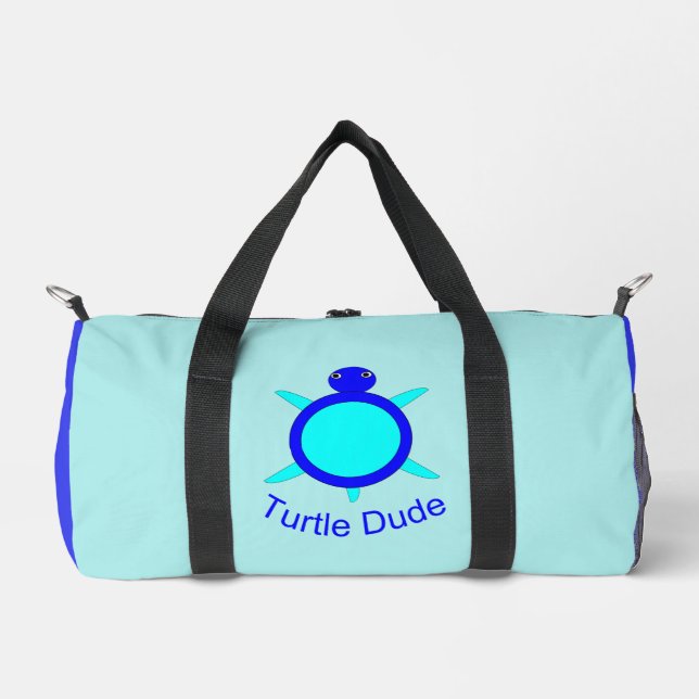 Bright Blue Turtle Dude Duffle Bag (Front)