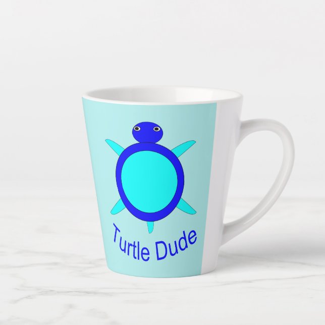 Bright Blue Turtle Dude Latte Mug (Right)