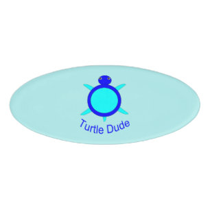 Bright Blue Turtle Dude Name Tag