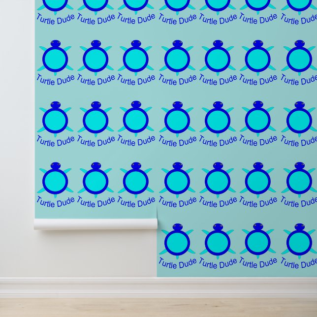 Bright Blue Turtle Dude Patterned Wallpaper (Application)