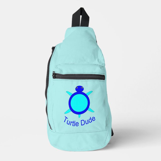 Bright Blue Turtle Dude Sling Bag (Front)