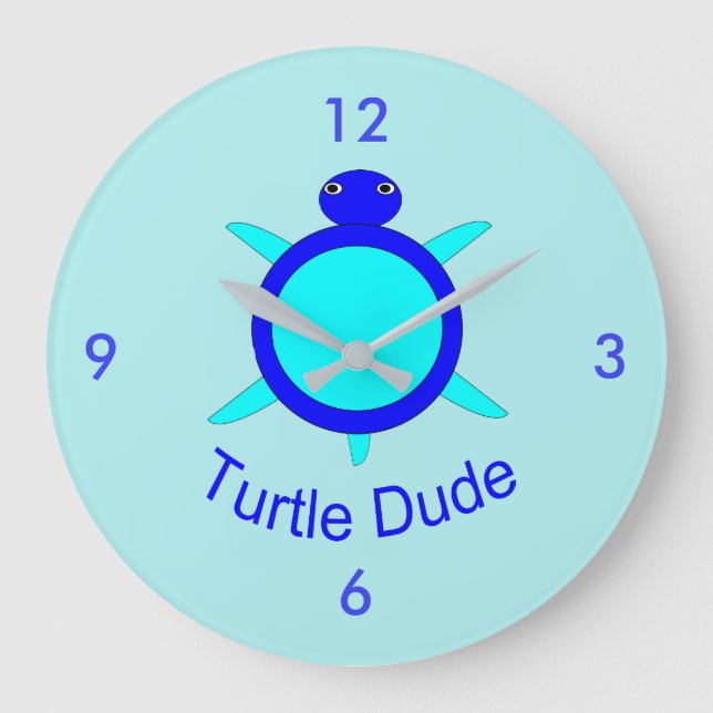 Bright Blue Turtle Dude Wall Clock (Front)