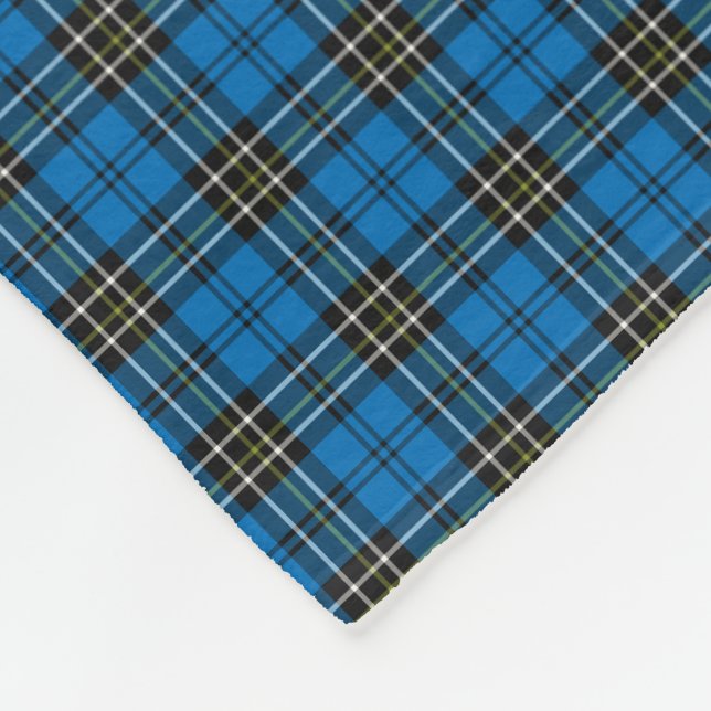 Bright Blue Vintage Plaid Fleece Blanket (Corner)