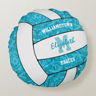 bright blue volleyball girls sports room decor round cushion