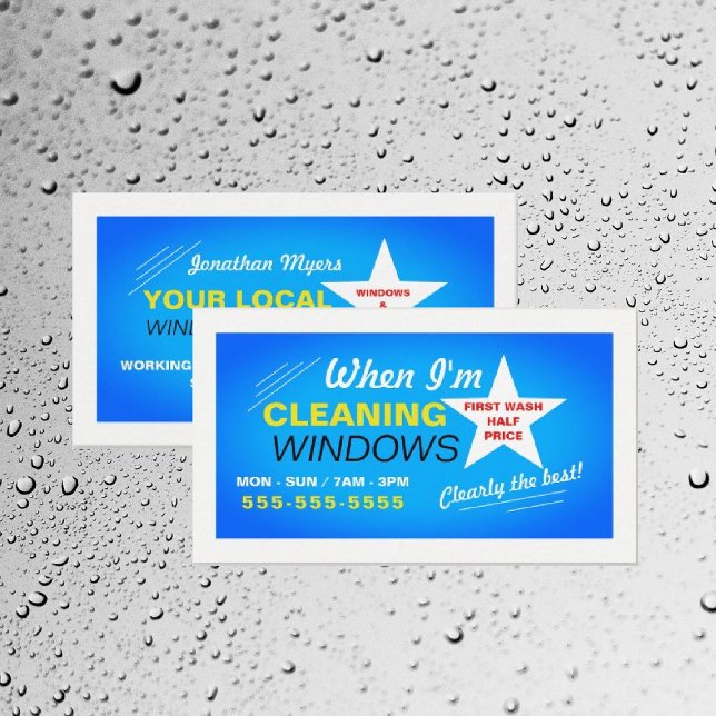 Bright Blue Window Cleaner, Cleaning Service Business Card (Creator Uploaded)