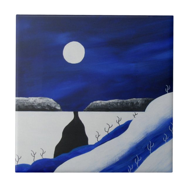 Bright Blue Winter Southwest Desert Christmas Tile (Front)