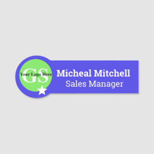 Bright Blue with Logo Business Employee Name Tag