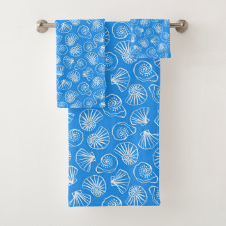 BRIGHT BLUE WITH WHITE SEASHELLS BATH TOWEL SET