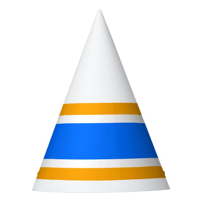 Bright Blue Yellow Orange Racing Stripes On White Party Hat (Front)