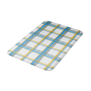 Bright Blue Yellow Plaid Aesthetic Bath Mat