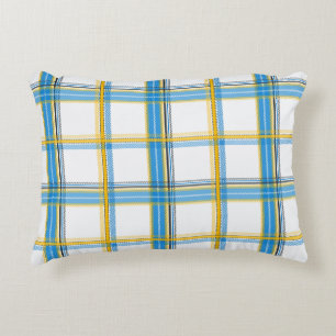 Bright Blue Yellow Plaid Aesthetic Decorative Cushion