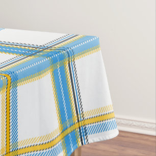 Bright Blue Yellow Plaid Aesthetic Tablecloth