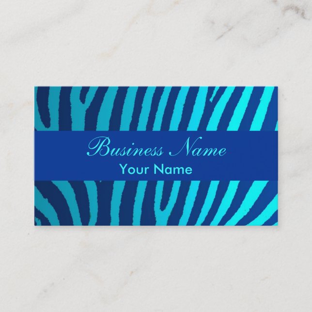 Bright blue zebra stripes custom business cards (Front)