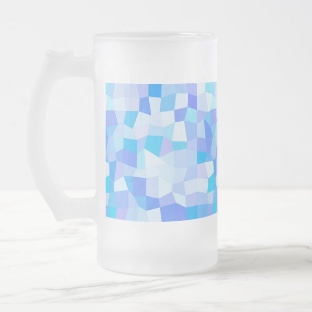 Bright Blues Mosaic Frosted Glass Beer Mug (Left)