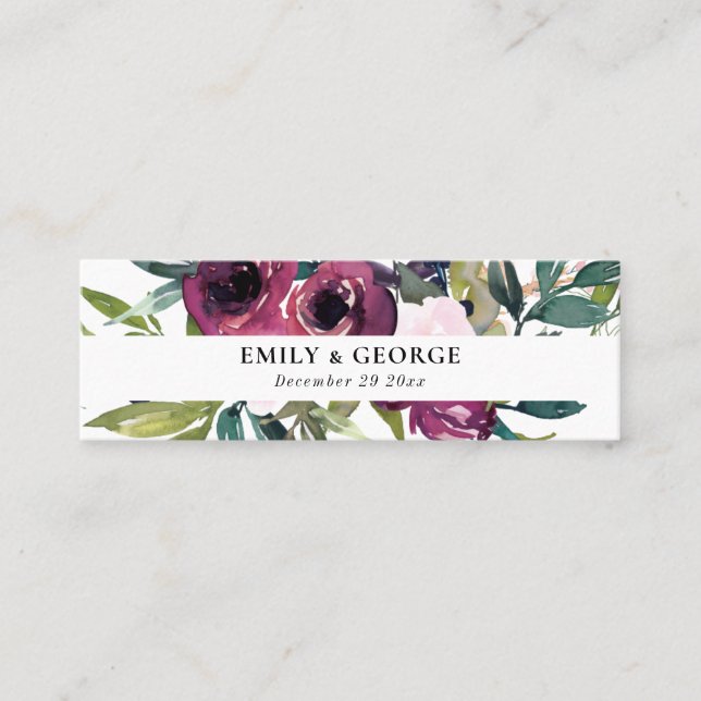 BRIGHT BLUSH BURGUNDY FLORAL BUNCH WEDDING WEBSITE MINI BUSINESS CARD (Front)