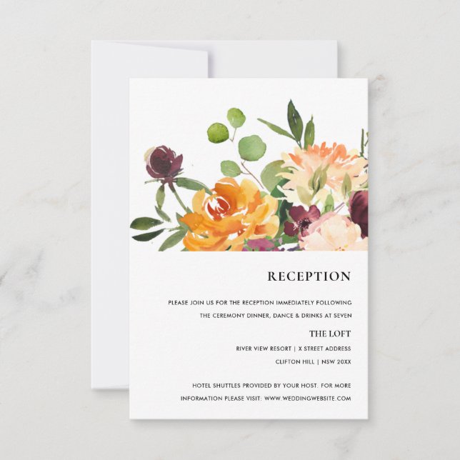 BRIGHT BLUSH YELLOW ORANGE FLORAL BUNCH RECEPTION RSVP CARD (Front)