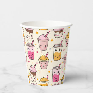 Bright Boba Tea Pattern Paper Cups