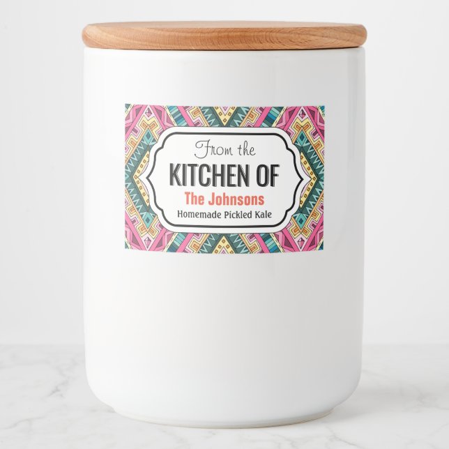 Bright Boho Colourful abstract tribal pattern Food Label (Front)