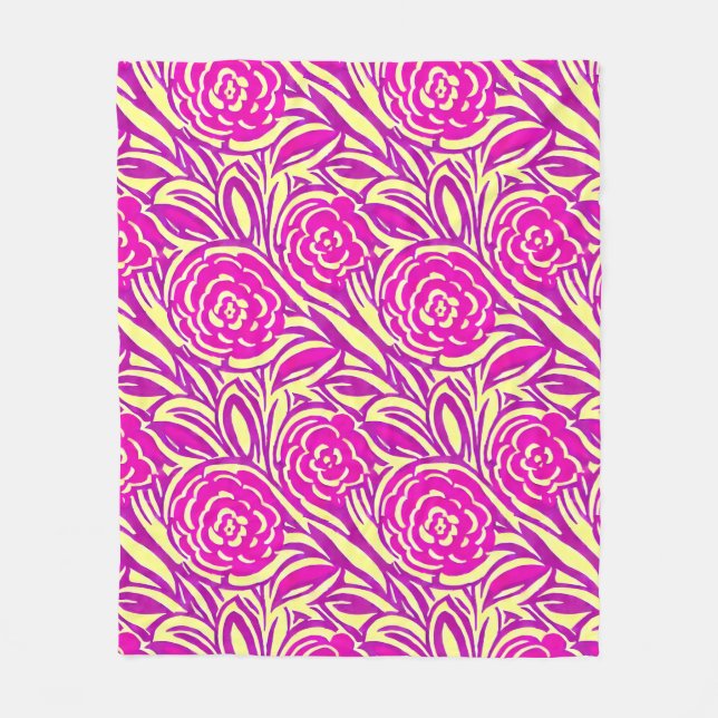 Bright Boho Floral Swirl Watercolor  Fleece Blanket (Front)