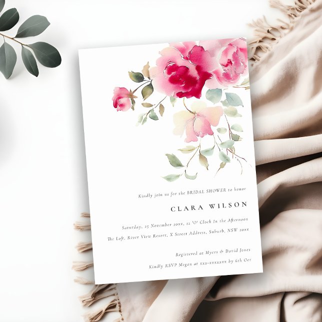 Bright Boho Red Pink Rose Floral Bridal Shower Invitation (Creator Uploaded)