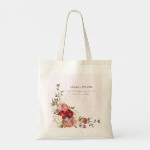 Bright Boho Red Pink white Flowers Wedding Tote Bag