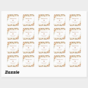 Bright Boho Terracotta Floral Wedding Thank You Square Sticker