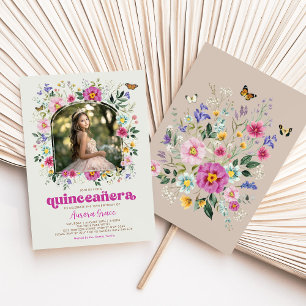 Bright Boho Wildflower Butterfly Quinceañera Party Invitation