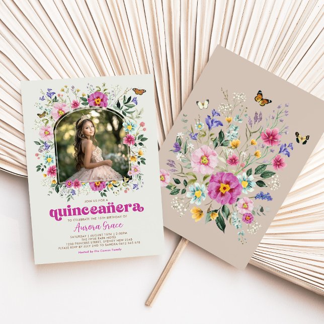 Bright Boho Wildflower Butterfly Quinceañera Party Invitation (Creator Uploaded)