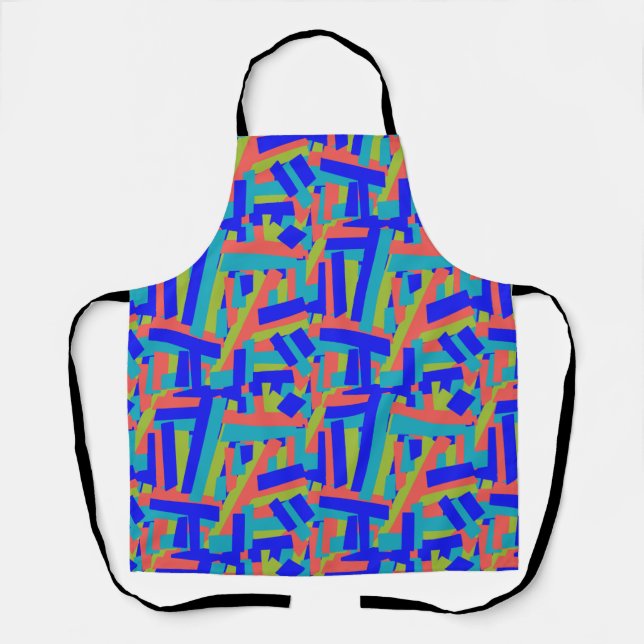 Bright Bold Blue Green Coral Abstract Patches Apron (Front)