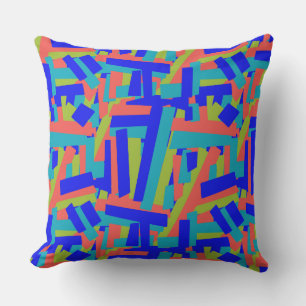 Bright Bold Blue Green Coral Abstract Patches Cushion