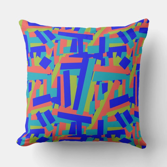 Bright Bold Blue Green Coral Abstract Patches Cushion (Front)