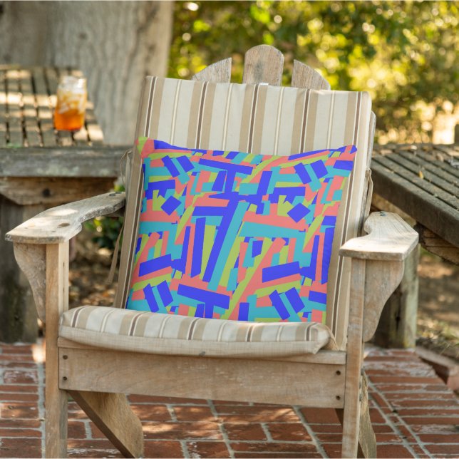 Bright Bold Blue Green Coral Abstract Patches Cushion (Chair)