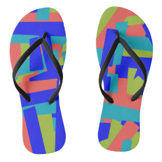 Bright Bold Blue Green Coral Abstract Patches Jandals