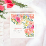 Bright bold boho garden floral bridal shower napkin<br><div class="desc">Bright bold boho garden floral bridal shower party napkins,  featuring hand painted peach roses,  red flowers watercolor,  green eucalyptus and greenery and other cute pretty garden flowers with a modern script font brush. A burst of bold colours and pretty blooms!</div>