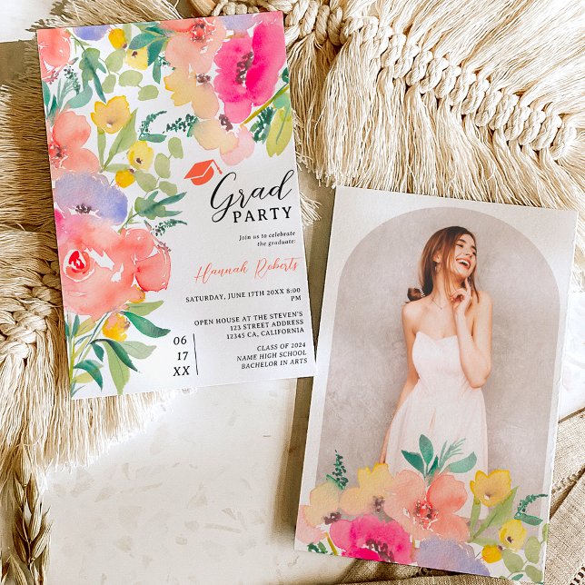 Bright bold boho garden floral graduation invitation (Bright bold boho garden floral graduation invitation)