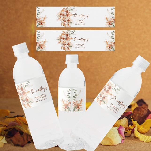 Bright Bold Boho Terracotta Wedding  Water Bottle Label (Creator Uploaded)