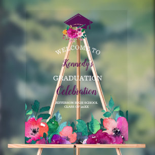 Bright & Bold Colourful Florals Graduation Acrylic Sign