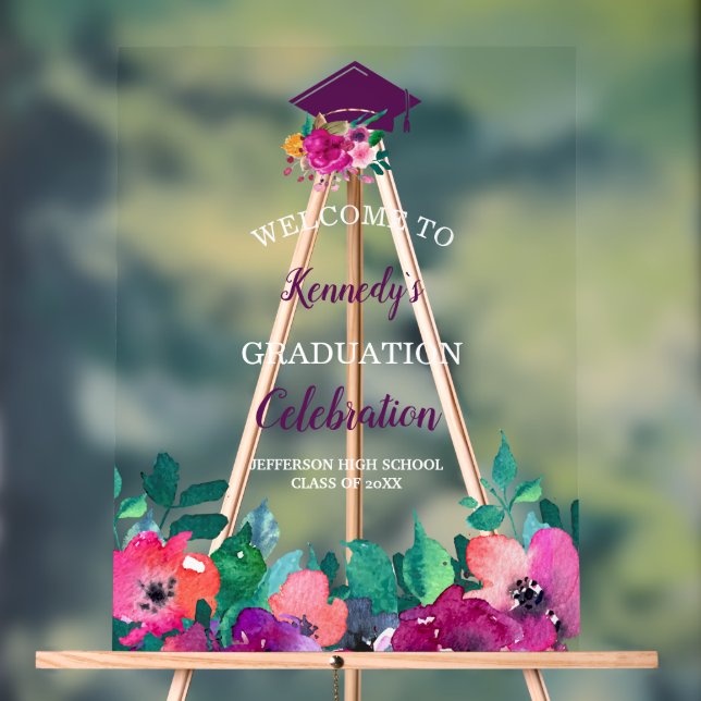Bright & Bold Colourful Florals Graduation Acrylic Sign (Neutral)