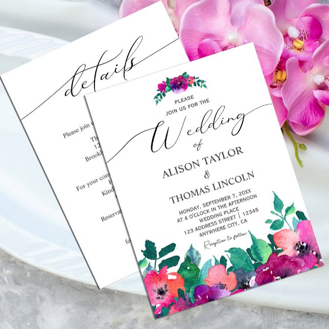 Bright & Bold Colourful Florals Invitation (Bright & Bold Colorful Florals Invitation #brightpurple)