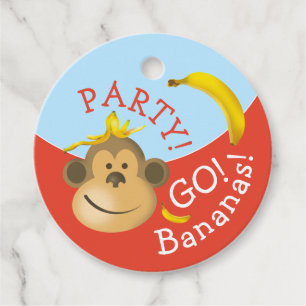 Bright Bold Colourful Go Bananas Monkey Party Favour Tags