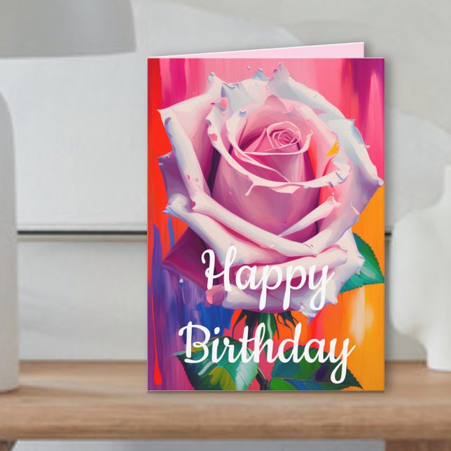 Bright & Bold Colourful Pink Spring Rose Birthday Card (Creator Uploaded)