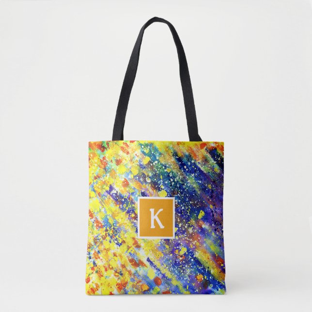 Bright Bold Colours Abstract Monogram Tote Bag (Front)