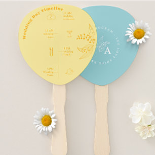 Bright bold curved summer Wedding Program Hand Fan