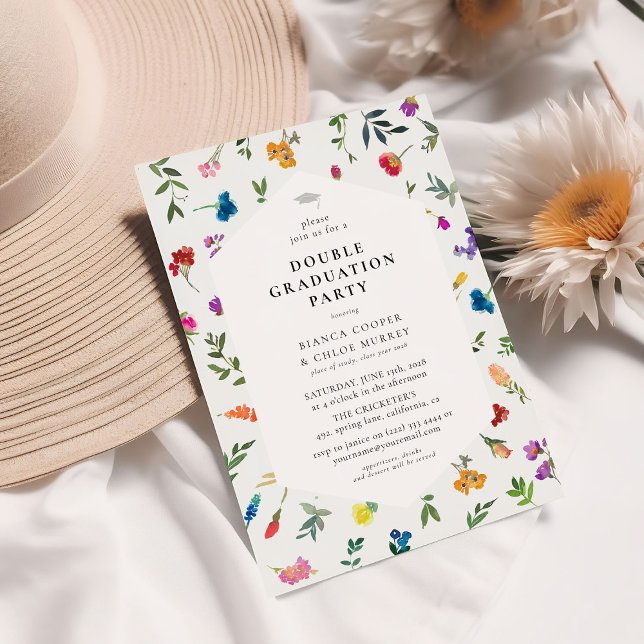 Bright Bold Dainty Floral Double Graduation Party Invitation (Creator Uploaded)