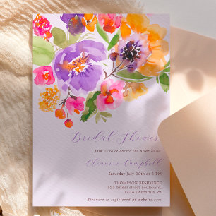 Bright bold fall floral watercolor bridal shower invitation
